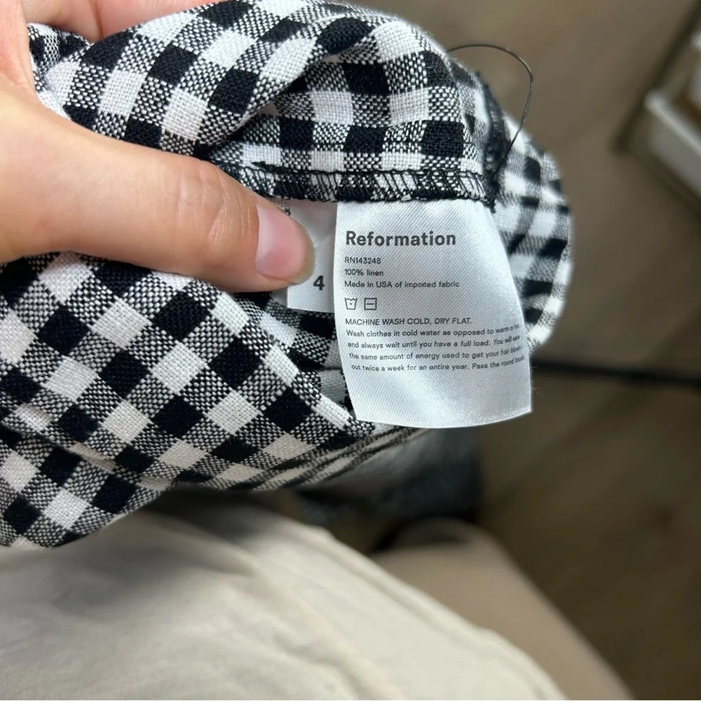 NWT Reformation Tanner April Black White Checkered 100% Linen Pant Size 4